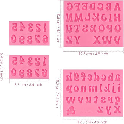 JOERSH 4PCS Silicone Letter Molds, Non-Stick 26 Letters and 0-9 Numbers Fondant Chocolate Molds for Dessert Cake Decorating, Cupcake Topper, Candy