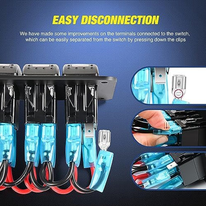 Nilight 3 Gang Rocker Switch Box 12V SPST ON Off PD Type C and QC 3.0 USB Charger Voltmeter Waterproof Aluminum Panel DIY Stickers for Boats Cars RVs Trucks