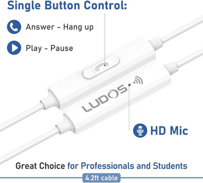 LUDOS Clamor USB C Headphones for iPhone 17 16 15 Pro Max Plus Air iPad Pro, 5 Years Warranty, USB-C Earbuds for Samsung Galaxy S24 S23 Ultra S22 S21 FE S20 A55 A54 A53, USB Type C Earphones - White