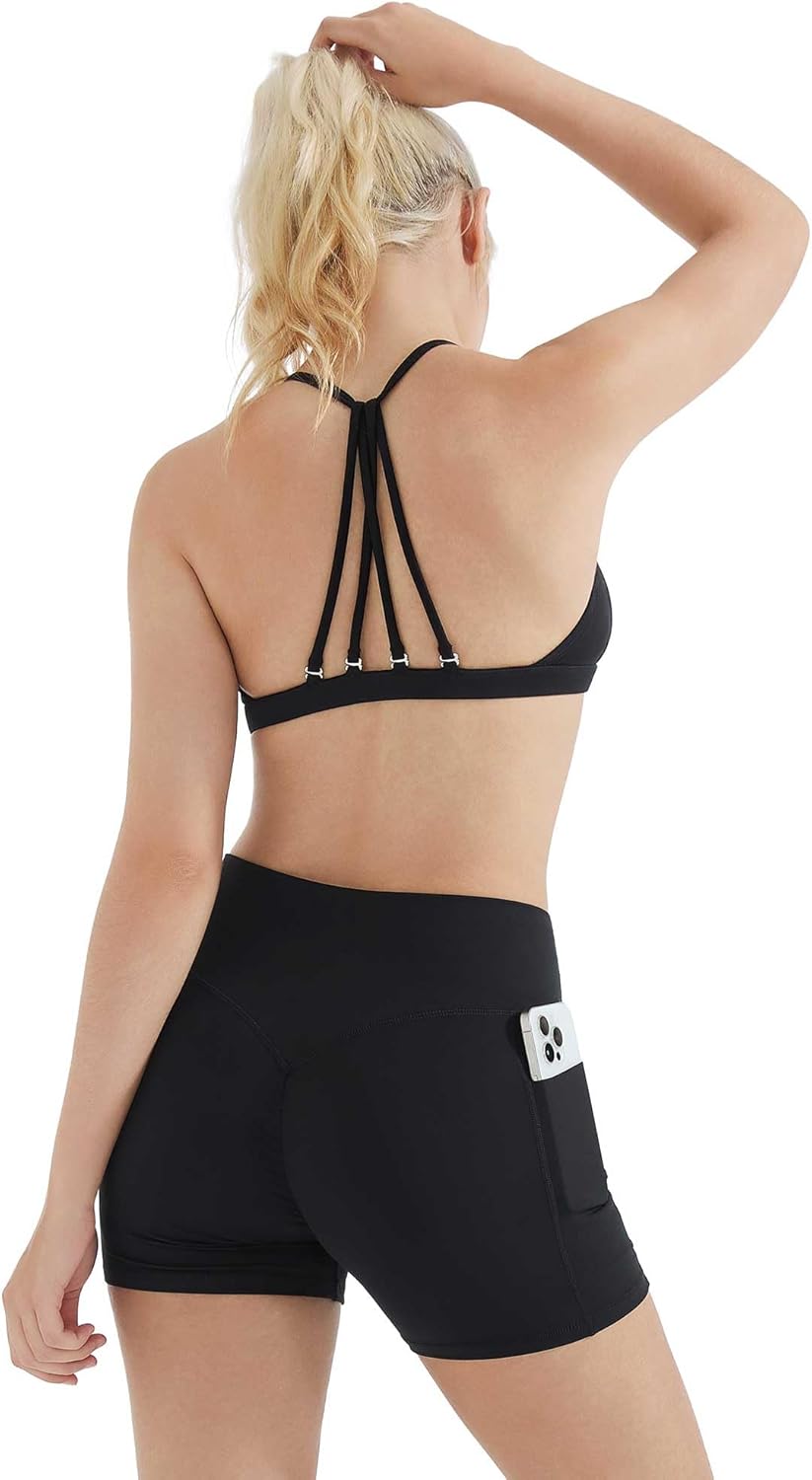 SUUKSESS Workout Sets for Women Padded Open Back Strappy Gym Set Criss Cross Yoga Sets 2 Pieces
