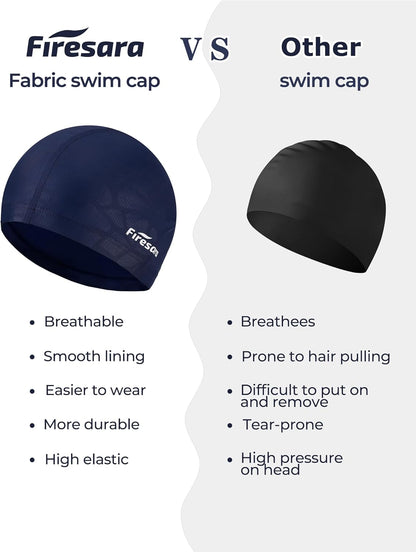 Firesara Fabric Swim Cap, High Elasticity Swimming Cap Keeps Hair Clean Breathable Fit Both Long Hair Short Hair, Swim Caps Woman Girls Men Kids One Size Hat
