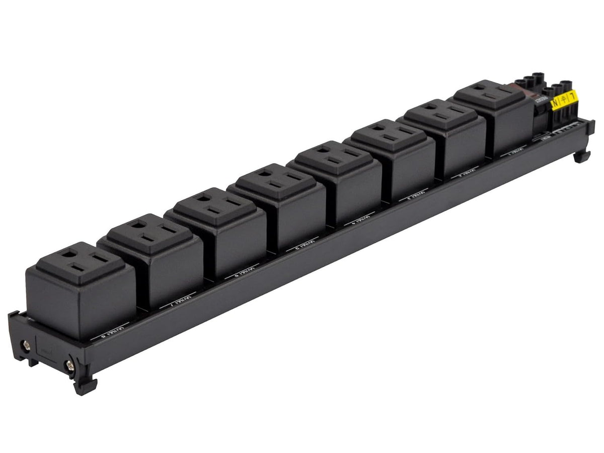 DIN Rail Mount AC 120V NEMA 5-15R 8 Receptacles Outlet Power Strip Module, with Rocker Switch Thermal Circuit Breaker Overload Protector