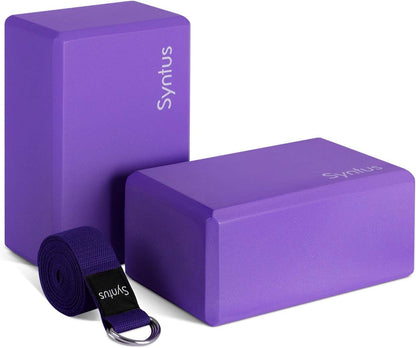 Syntus Yoga Block and Yoga Strap Set, 2 Soft Non-Slip Yoga Blocks 9×6×4 inches, 8FT Metal D-Ring Strap for Yoga, General Fitness, Pilates, Stretching and Toning