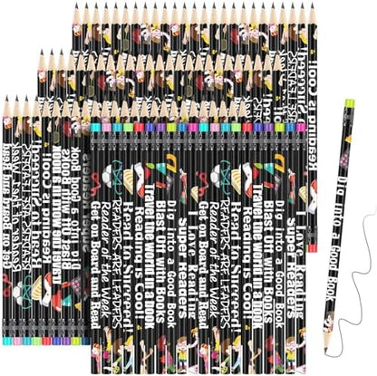 Tenare 150 Pcs Reading Motivational Pencils Bulk Fun Reading Pencils Wooden with Eraser Inspirational School Pencil Assorted Readings Black History Month Pencil for Reward Gift Stationery Party Favors