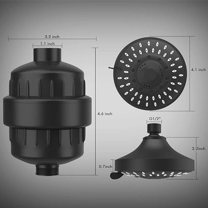 FEELSO Shower Head and 15 Stage Shower Filter Combo, High Pressure 5 Spray Settings Filtered Showerhead with Water Softener Filter Cartridge for Hard Water Remove Chlorine and Harmful Substances