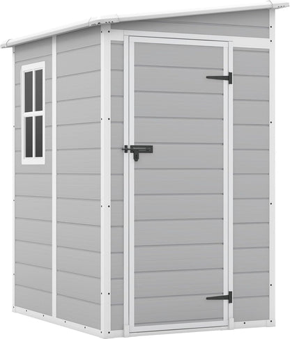 Patiowell 5x4 FT Outdoor Storage Shed, Resin Storage Shed with Floor & Lockable & Window Door for Patio Furniture, Garden Tools and Bicycle, White & Grey