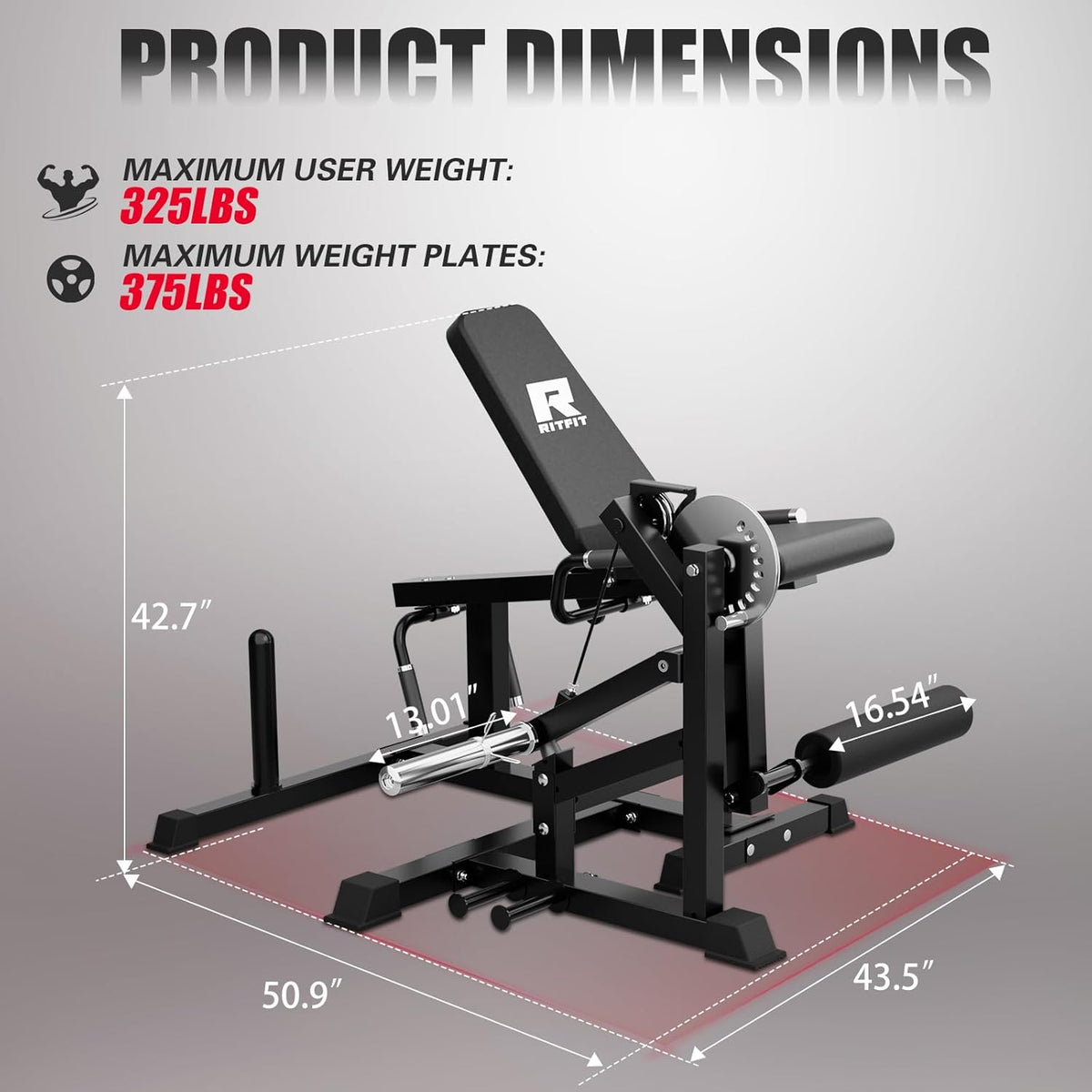 RITFIT Leg Extension and Curl Machine, 700LB Adjustable Leg Curl Machine, Seated Leg Extension and Lying Curl Machine for Home Gym, Leg Workout Equipment Compatible with 1'' and 2'' Weight Plates