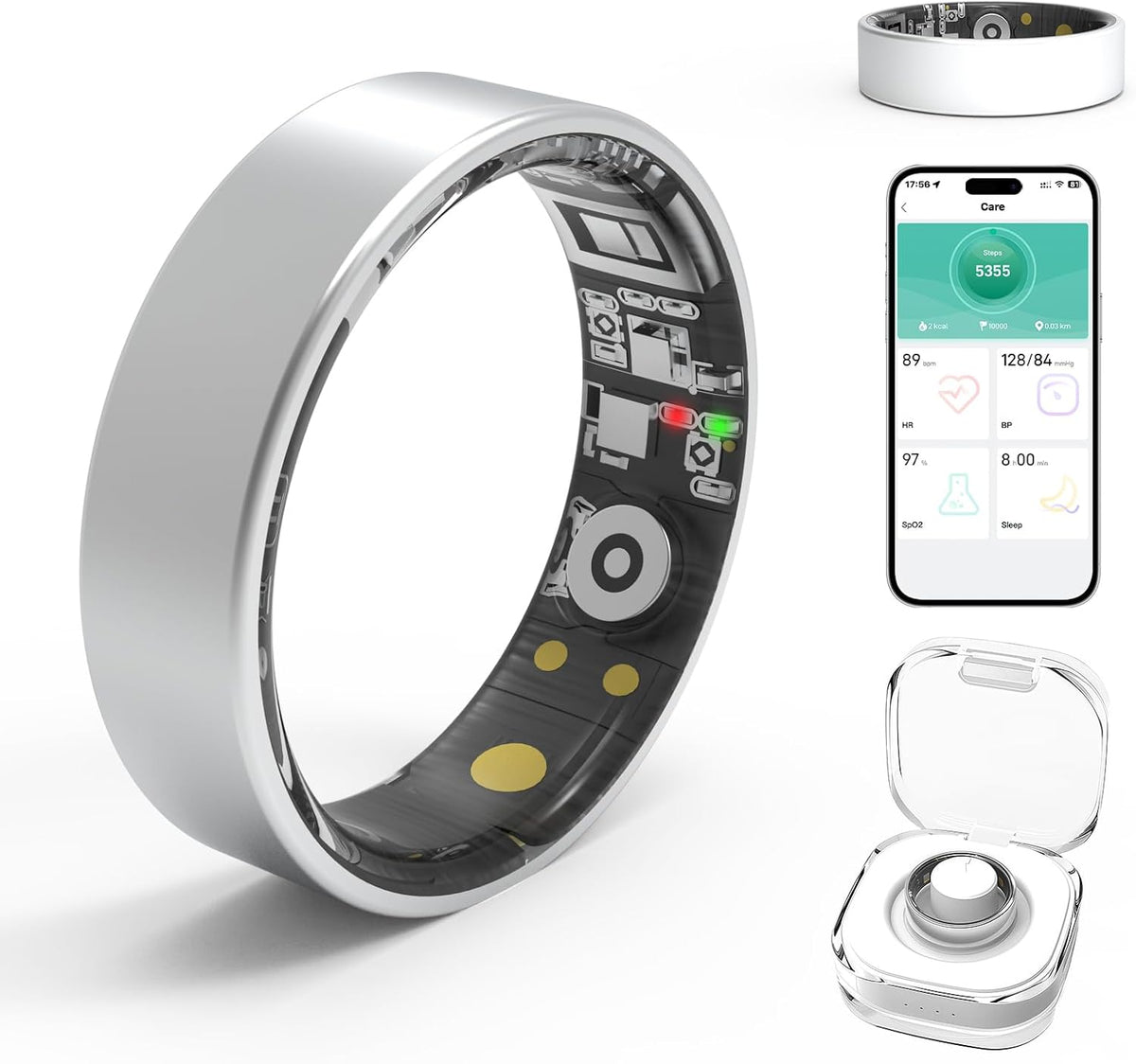 Smart Rings for Women Men,Fitness Tracker Ring,Heart Rate,Blood Oxygen,Blood Pressure,Step Tracker,Sleep Monitoring,No Subscription Fee,IP68 Waterproof Smart Ring for iphone&Android(Silver 11)