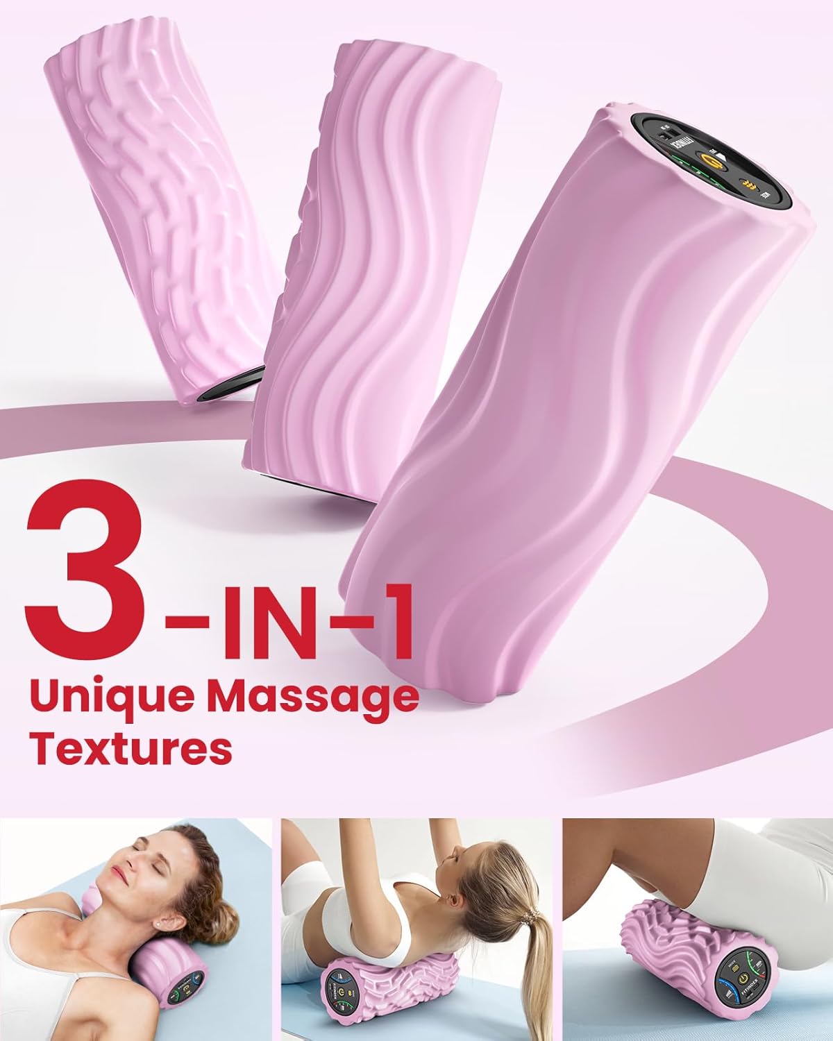 FITINDEX Vibrating Foam Roller for Back Pain, 5-Speed Foam Roller Muscle Massage, Exercise, Yoga, Muscles Deep Tissue, Pilates, Physical Therapy, Recovery, Neck, Leg, Rechargeable, Pink