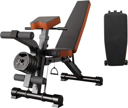 PENSUN Adjustable Weight Bench, Foldable Workout Bench Press for Home Gym Exercise, Flat Incline Decline Sit Up Position for Full All-in-One Body Strength Training W/Leg Extension and Preacher Pad