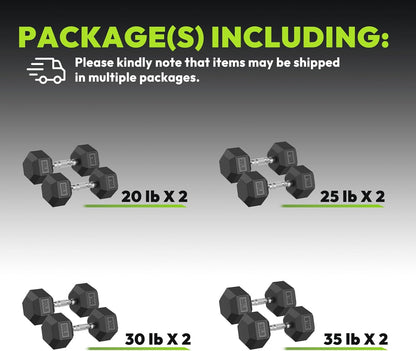 Hex Dumbbell 45-480 lb Set, Rubber Encased Exercise & Fitness Dumbbells for Home Gym, Hand Weights for Strength Training