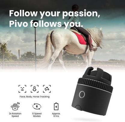 Pivo Equestrian Silver Essential Pack, Auto Face, Body, Horse Phone Tracking Holder, Ai-Powered 360° Rotation, Remote Control for Hands-Free Video Recording with Smart Mount, Travel Case & Tripod