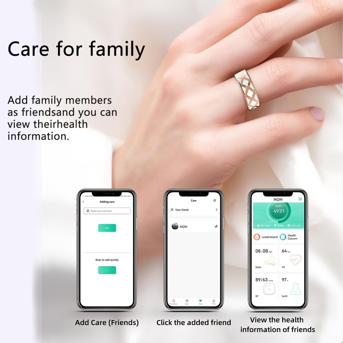 Smart Ring Health Tracker for Women Men, Fitness/Sleep/Stress/HR Tracker, Fitness Tracker with Steps, Distance & Calorie Count, iOS & Android Compatible, IP68 Waterproof (13#)
