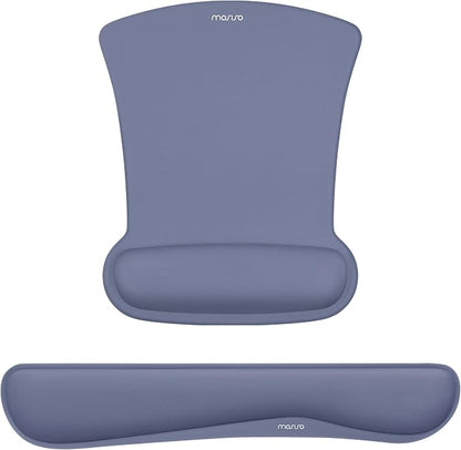 MOSISO Wrist Rest Support for Mouse Pad & Keyboard Set, Ergonomic Mousepad Non-Slip Base Home/Office Pain Relief & Easy Typing Cushion with Neoprene Cloth & Raised Memory Foam, Navy Lime