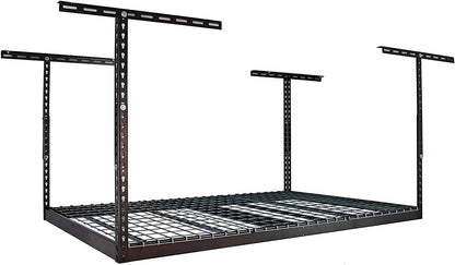 MonsterRax Overhead Garage Storage Racks 4x6 (2-Pack) Ceiling Mounted Shelving, Adjustable Hanging Storage Organizer, Heavy Duty Steel, Holds 500 Pounds, Hammertone, Adjusts 24"-45” off Ceiling