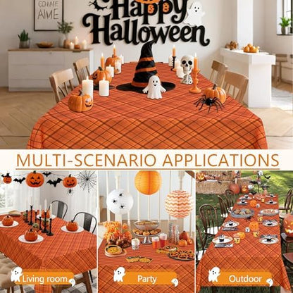 DWCN Autumn Checkered Tablecloth, 60 x 120 Inch, Plaid, Orange
