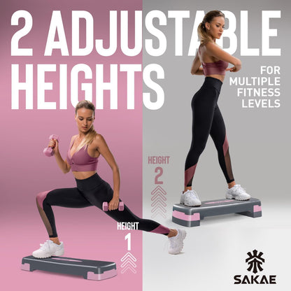 Adjustable Height Aerobic Stepper Set, Multiple Bundle Options with Dumbbells, Kettlebell, Waist Trimmer, Ankle Weights or Weighted Vest, Workout Exercise Step Platform w/Level Risers, 4 Colors