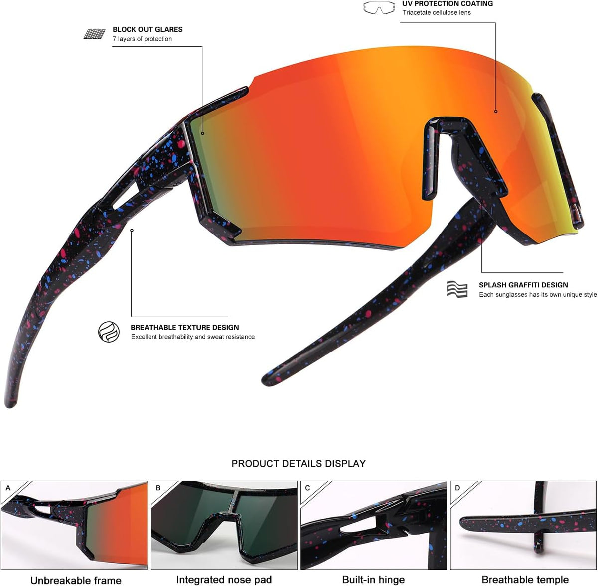 Youth Baseball Sunglasses Kids Sports Sunglasses for Boys Girls Softball Cycling Glasses UV400 Protection