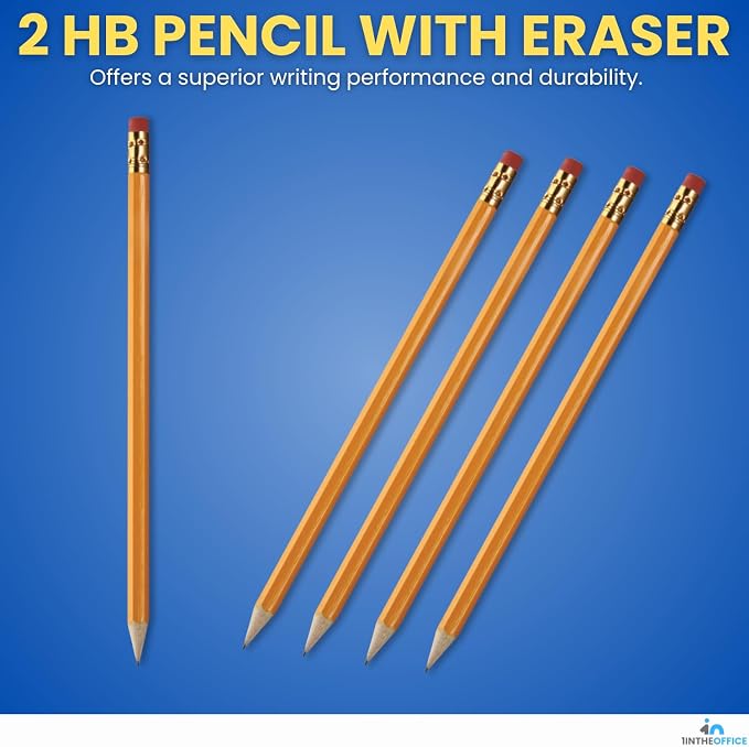 1InTheOffice Pre Sharpened Pencils #2, Pencils with Eraser, 2 HB, Wood-Cased, Black Lead, Yellow Barrel (72)
