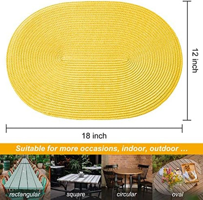 AHHFSMEI Placemats Set of 8 for Dining Table Washable Woven Vinyl Non-Slip 18x12 inches Placemat Heat-Resistant Durable Table Mats for Dining Table Easy to Clean (Yellow, 8)