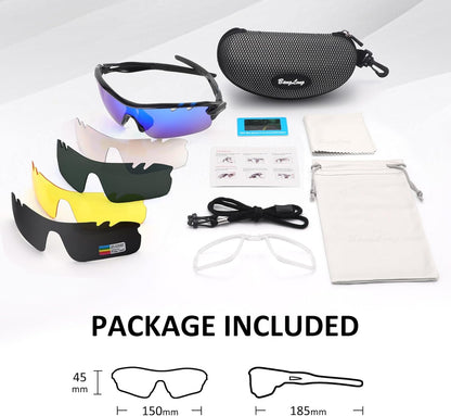 BangLong Polarized Sports Sunglasses Cycling Sun Glasses for Men Women with 5 Interchangeable Lenes for Running Baseball Golf