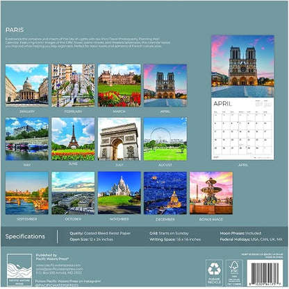 Paris 2027 Wall Calendar, 12 x 24 Hanging Pacific Waters Press