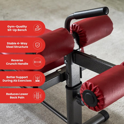 Finer Form Gym-Quality Sit Up Bench with Reverse Crunch Handle - Curved Ab Workout Bench for Your Home Gym. More Effective than an Ab Machine or Ab Roller. Get Abdominal Weight Bench for Decline Bench Press Right in Your Home Gym.