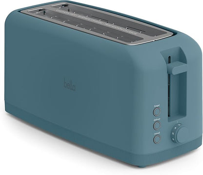 bella 4 Slice Slim Toaster, Fits-anywhere Kitchenware, 6 Setting Shade Control with Reheat & Cancel Buttons, Fits Sourdough, 10” Long Slot, Anti Jam & Auto Shutoff, 900 Watt, Surf