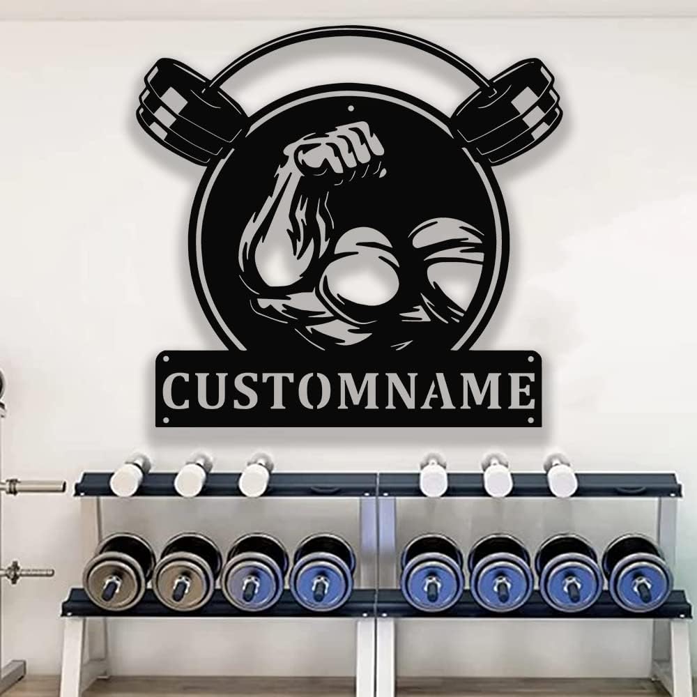 Personalized Gym Sign Custom Metal Wall Art for Workout Room, Home Fitness Center, Motivational Garage Decor, Powerlifting Gifts for Women, Men, Dad, Papa, Grandpa, Mother, Sister, Girls, Family