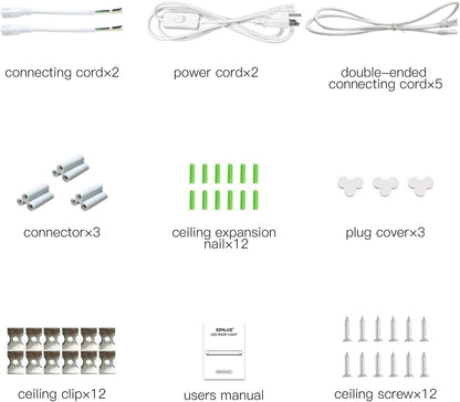 6 Pack LED Shop Light 2FT 30W, 4350LM 5000K Utility Garage Lights, Linkable Daylight White Ceiling Light Fixture, LED Tube Light, Under Cabinet Light