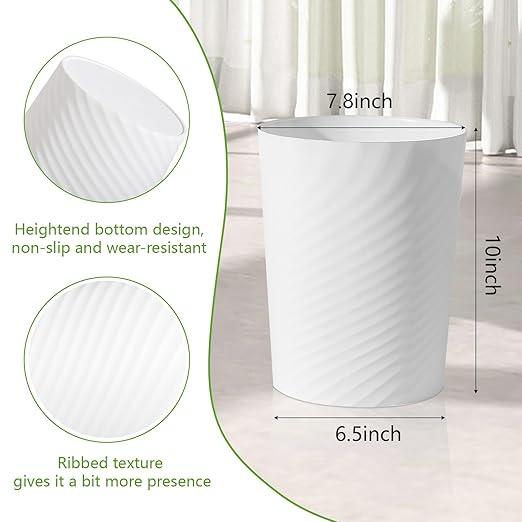 UUJOLY Bathroom Small Trash Can with Trash Bag Plastic Garbage Can Round Waste Basket for Bathrooms, Laundry Room, Kitchens, Offices, Kids Rooms, Dorms, 1.8 Gallons, 3 Pack (White)