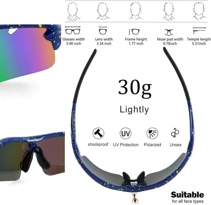 BangLong Polarized Sports Sunglasses Cycling Sun Glasses for Men Women with 5 Interchangeable Lenes for Running Baseball Golf