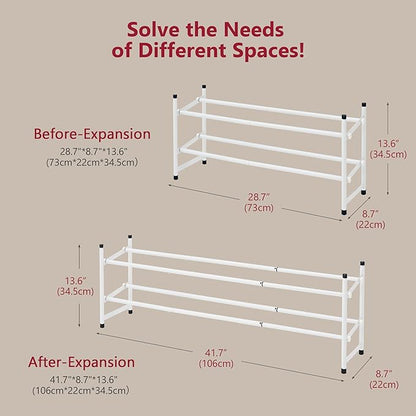 Tajsoon Expandable Shoe Rack for Closet 2 Tier, 28“-41“ Adjustable & Stackable Shoe Shelf Storage, Metal Shoe Rack Organizer for Front Door Entrance, Closet, Garage, Entryway, White