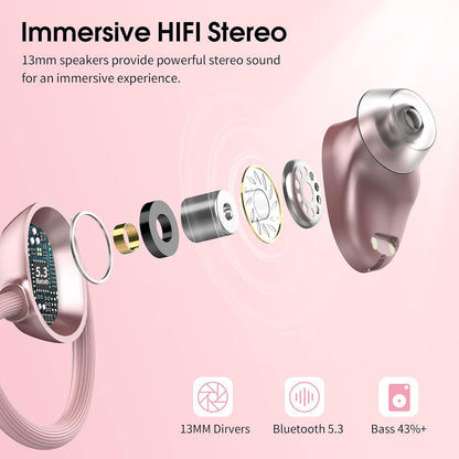 Wireless Earbuds, HiFi Stereo Sport Bluetooth 5.3 Headphones with Earhooks, 48H Deep Bass Headphones with LED Display, Noise Cancelling, IP7 Waterproof Earphones Built-in Mic for Running