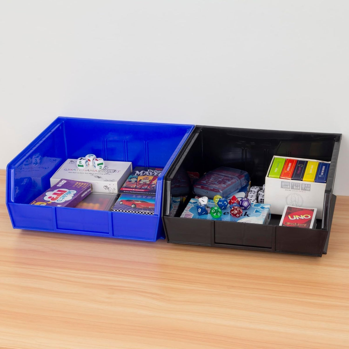 Akro-Mils 30235 AkroBins Plastic Storage Bins, Space-Saving Stackable Bins for Garage, Pantry, Craft Organization, 11-" x 11-" x 5-", Black, 6-Pack