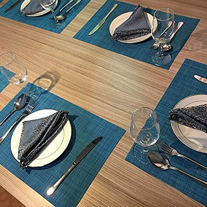 WAZAIGUR Placemats Crisscross Woven Vinyl Place Mats Set of 6 Blue