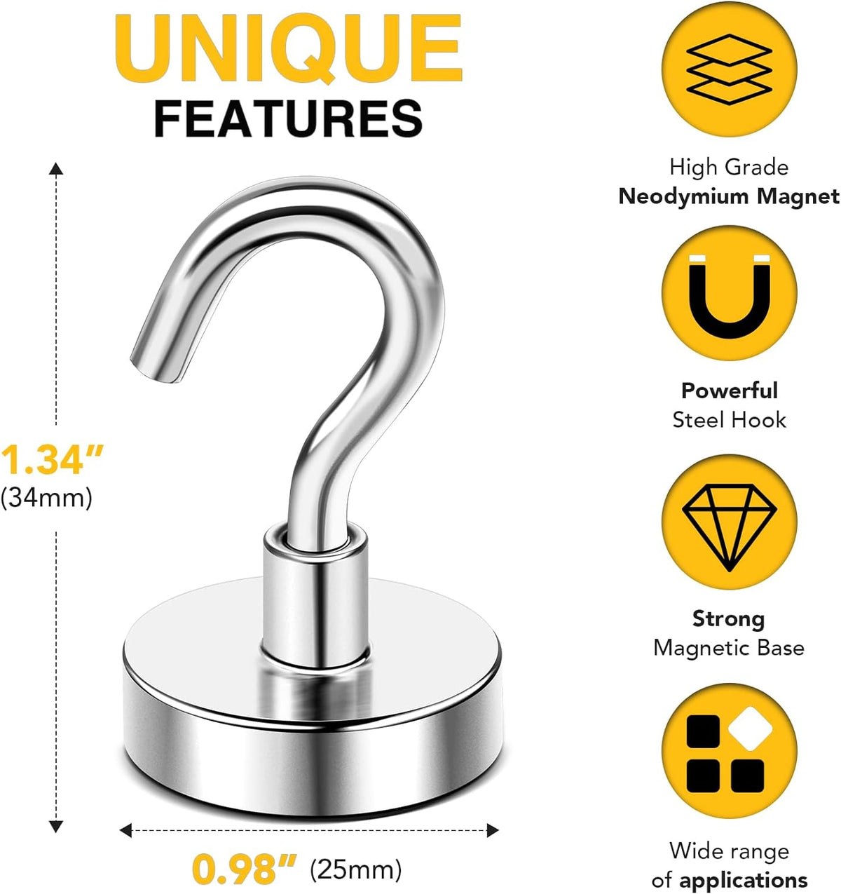DIYMAG Magnetic Hooks, 80 LB Heavy Duty Strong Magnet with Hook, Rare Earth Neodymium Magnets for Hanging, Magnetics Hanger for Curtain, Home, Kitchen, Workplace, 20 Packs