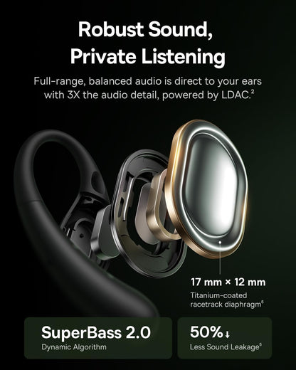 Baseus Eli Sport 2 Open-Ear Headphones Wireless Earbuds,Secure Earhook Sport Design,Ultra-Comfort,4-Mic Clear Calls, IP57 Waterproof,45H Play, Bluetooth 6.0 Earhook Fit Running Workout Gym -Green