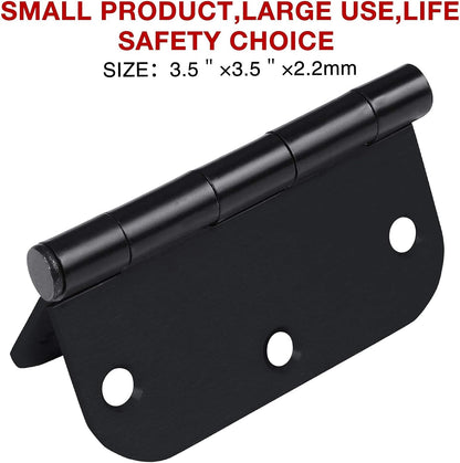 Rounded Door Hinges 3-1/2" x 3.5 inch, 5/8 Radius, Matte Black 3 ½ Inch 12 Pack