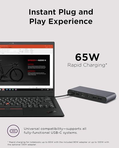 Lenovo Docking Station USB-C Universal Business Dock – Dual Display (1 DP 1.4 & 1 HDMI 2.0) – 65W Charging for Laptop (90W Power Adapter Included) – 3X USB-A & 2X USB-C Ports – Windows Compatible