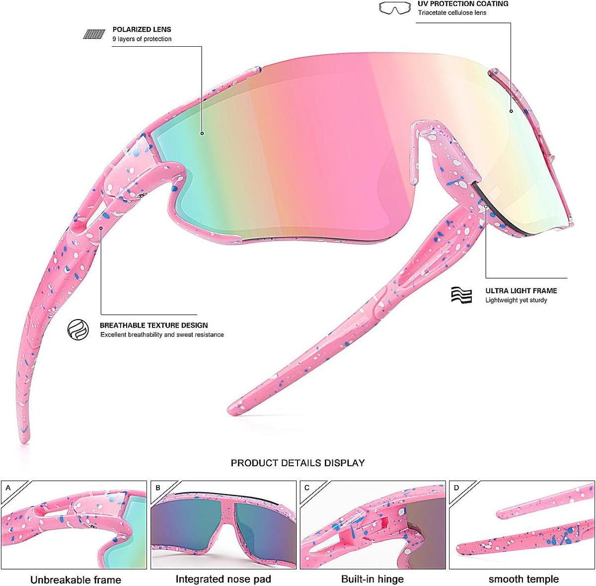 Kids Baseball Sunglasses for Boys Girls Youth Softball Cycling Sports Sunglasses UV400 Protection Age 5-12
