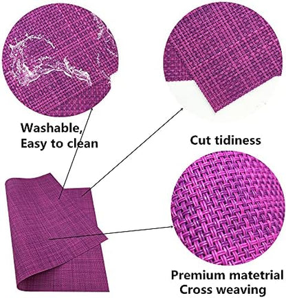 WAZAIGUR Placemats Crisscross Woven Vinyl Place Mats Set of 4 Purple