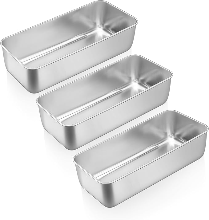 E-far Loaf Pan for Homemade Bread-3 Pack, 12” x 5” Large Stainless Steel Loaf Pans, Long Metal Bread Baking Mold for Banana Cake Meatloaf Sourdough Lasagna, Nontoxic & Dishwasher Safe