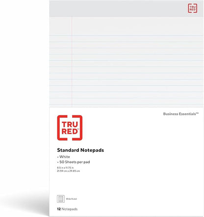 STAPLES Notepads, 8.25x11.75 Inch, Wide Ruled, White, 72-Pack
