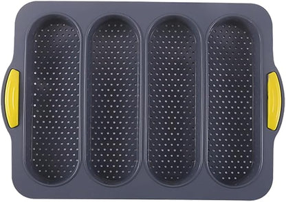 4-cavity Silicone Bread Loaf Pan, Nonstick Sourdough Loaf Pan & Heat Resistant Baguette Bread Pan, Bread Pans for Homemade Bread, Silicone Molds for Baking Hoagie Rolls, Sandwich, Hot Dog Buns