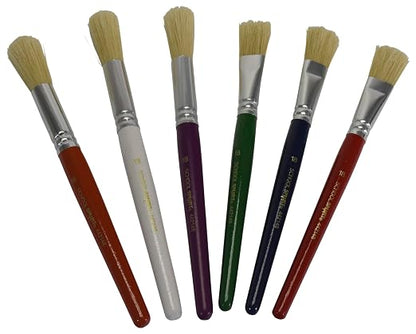 School Smart Stubby Ox Hair Paint Brushes for School and Arts and Crafts Use, Assorted Colors and Sizes, Bulk Set of 36