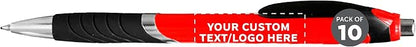 DISCOUNT PROMOS Ballpoint Pens With Rubber Grip - 10 pack - Customizable Text, Logo - Black Ink Ball Point Pen with Soft Touch Plastic - Red