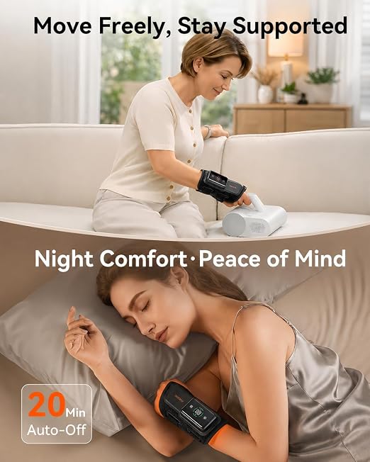 MAXease Cordless Heated Wrist Brace for Pain Relief, Warmer & Massager for Carpal Tunnel & Arthritis, Wrist Heating Pad with Splint for Hand Joint & Night Support, FSA&HSA, Size M, Left