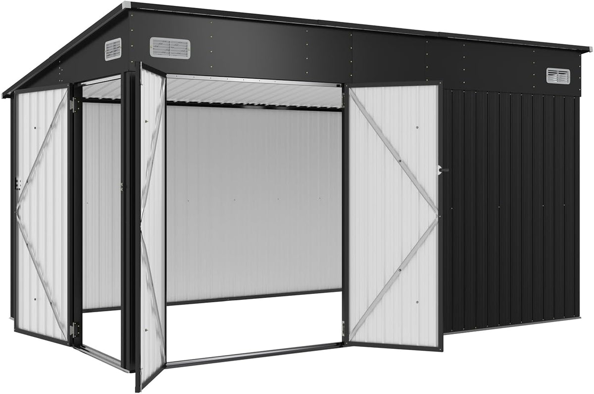 Aoxun 11.5’x7.5’ Shed Outdoor Storage Shed with Triple Lockable Door Metal Storage Cabinet with Slopping Roof for Tools Bicycles Storage for Garden, Patio, Courtyard
