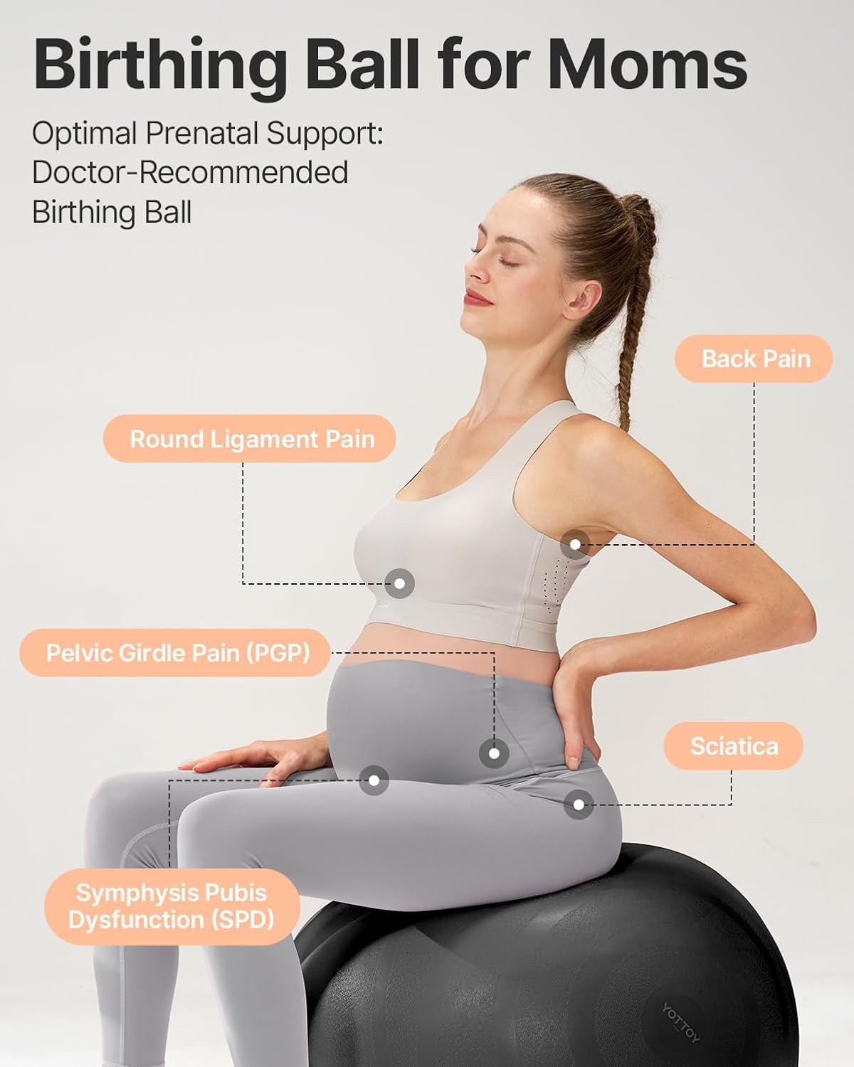 YOTTOY Pregnancy Ball - 1.8mm Thick Birthing Ball for Maternity Physio and Birth Preparation, Yoga and Exercise for Pregnancy - Includes Pump